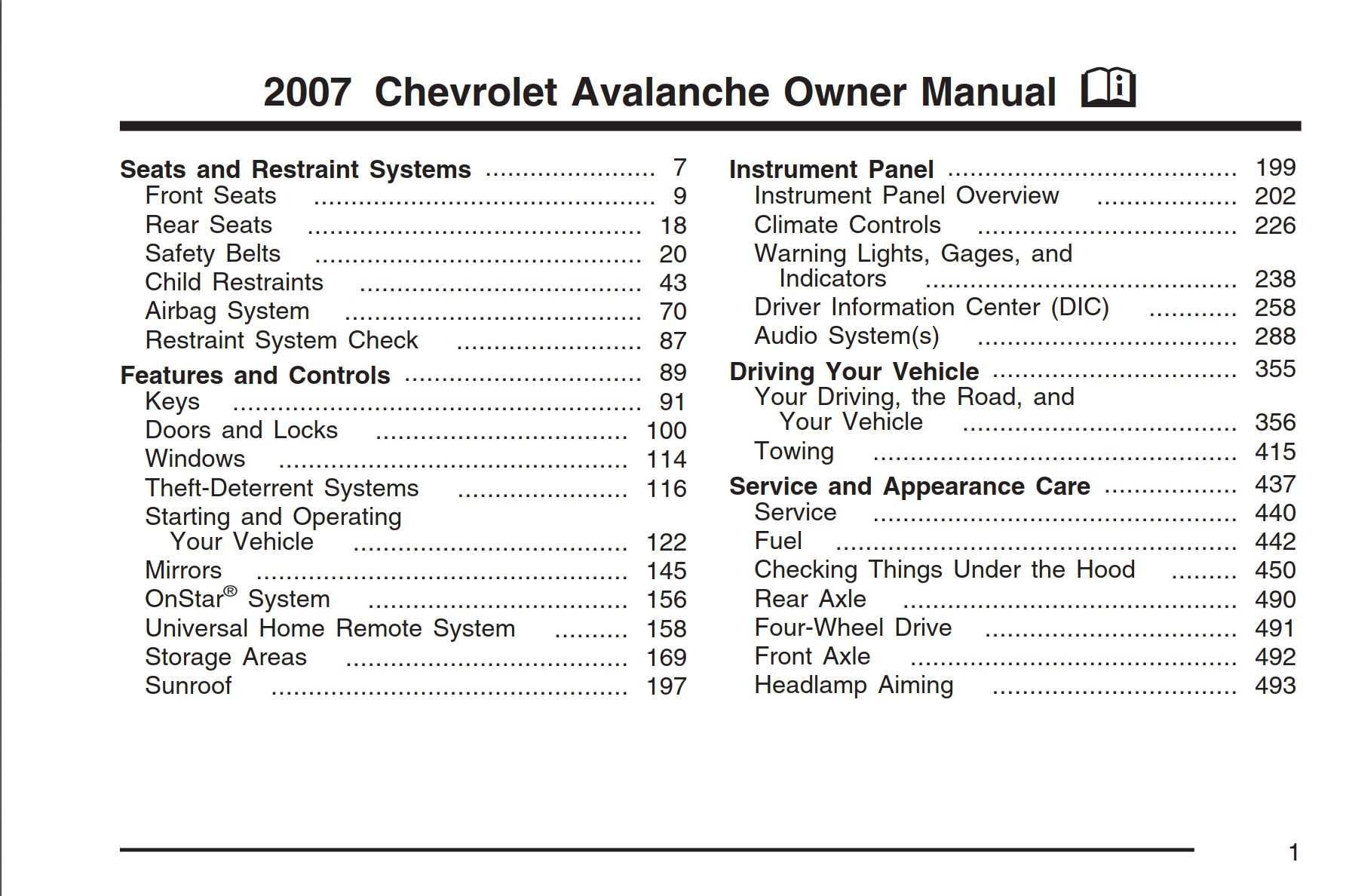 2007 chevrolet avalanche owner's manual