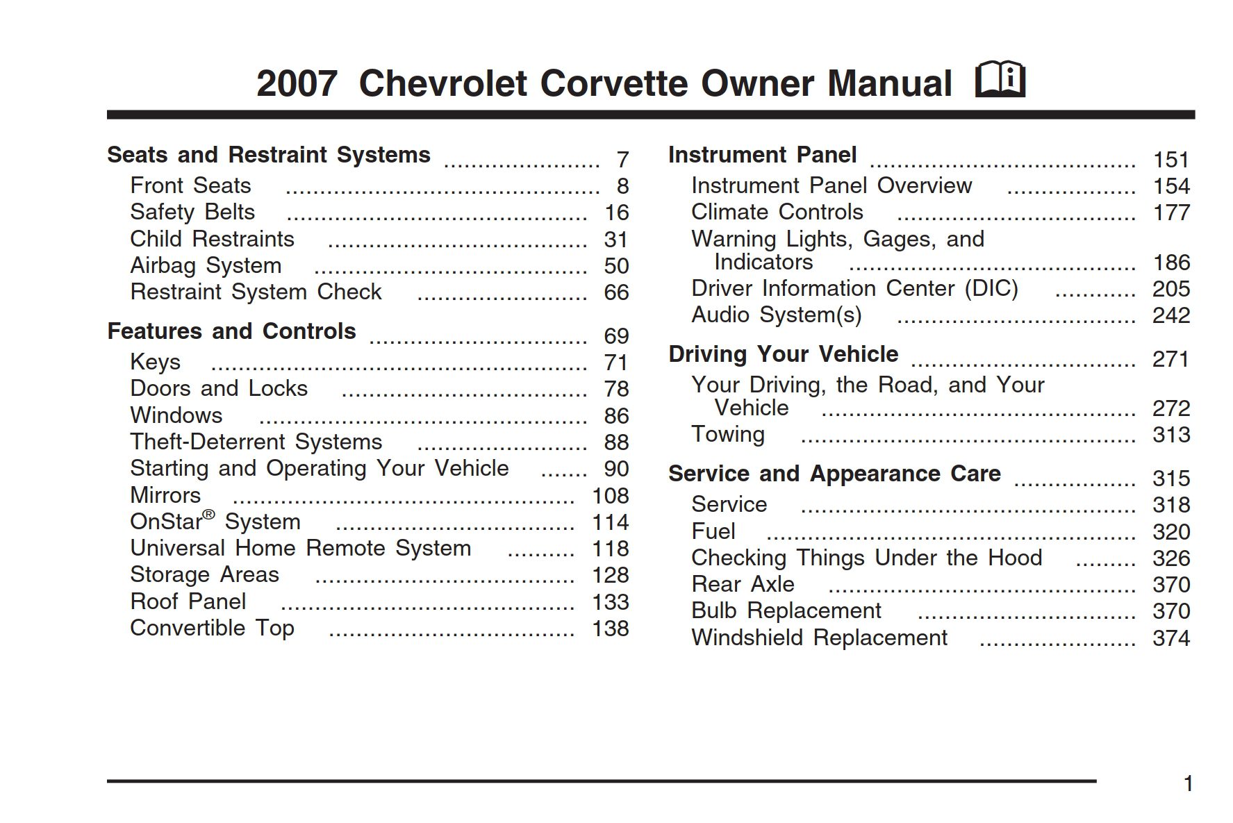 2007 chevrolet corvette owner's manual