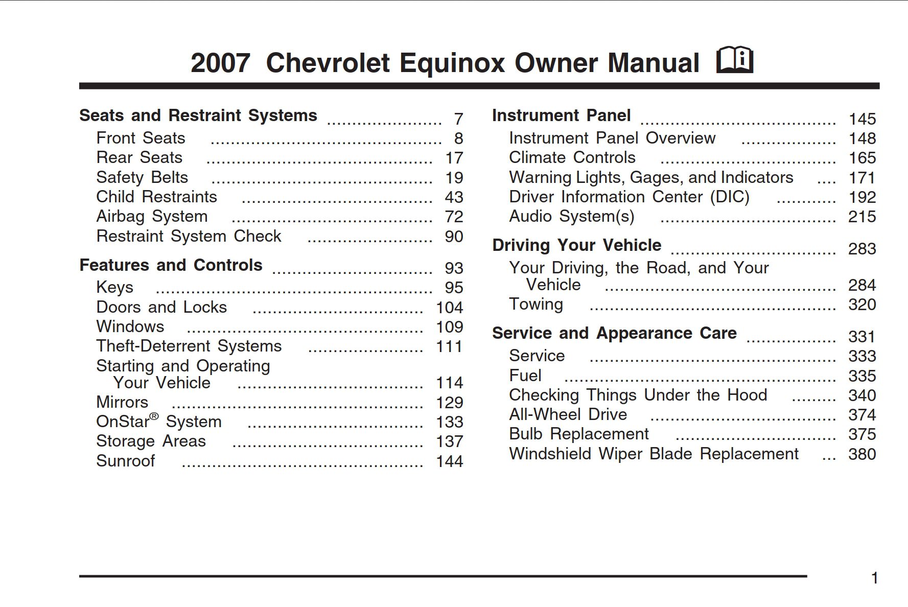 2007 chevrolet equinox owner's manual