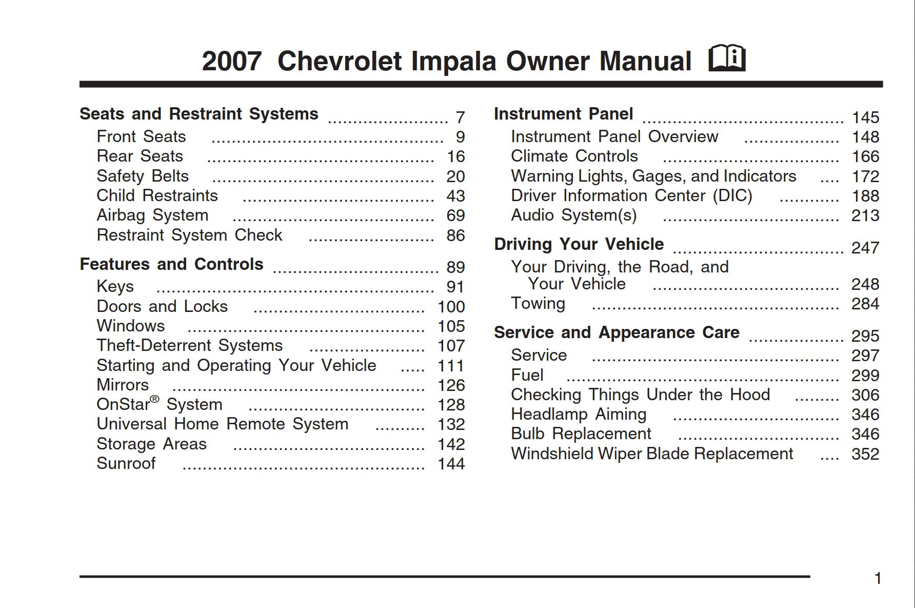 2007 chevrolet impala owner's manual