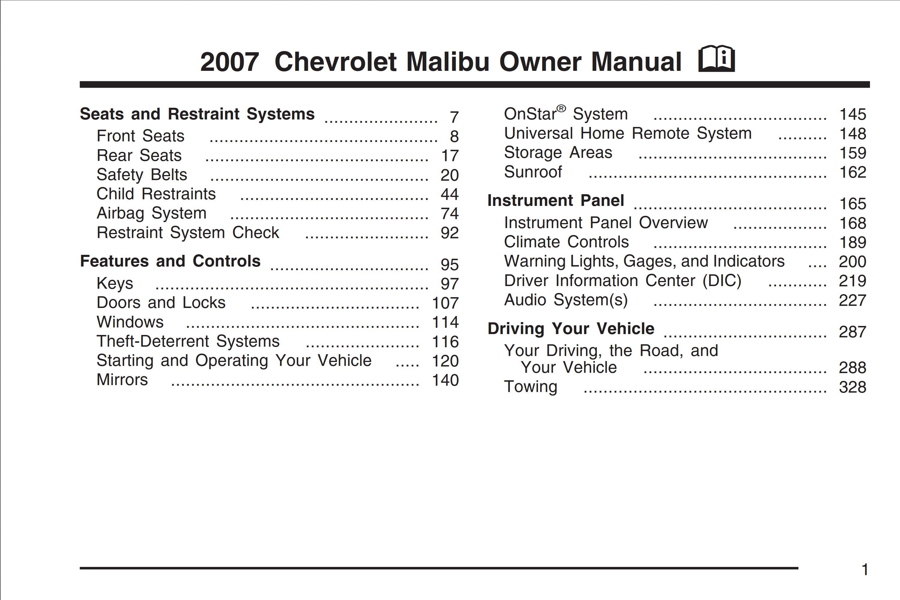 2007 chevrolet malibu owner's manual