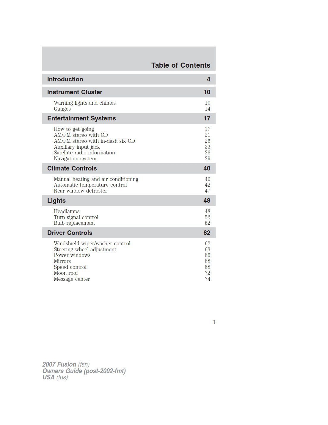 2007 ford fusion owner's manual