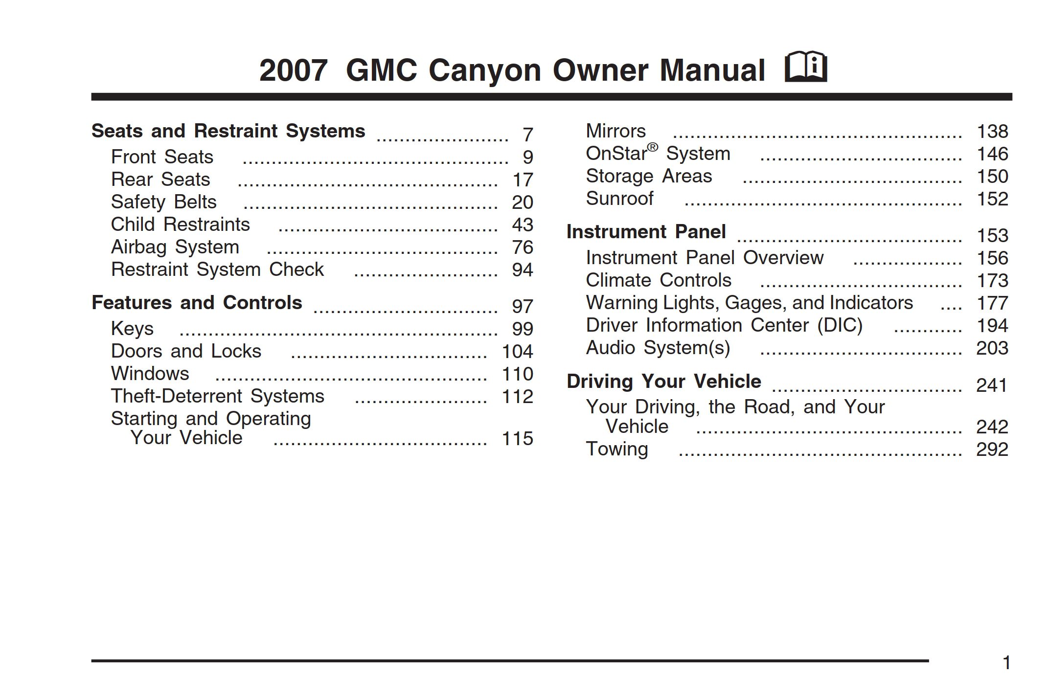 2007 gmc canyon owner's manual