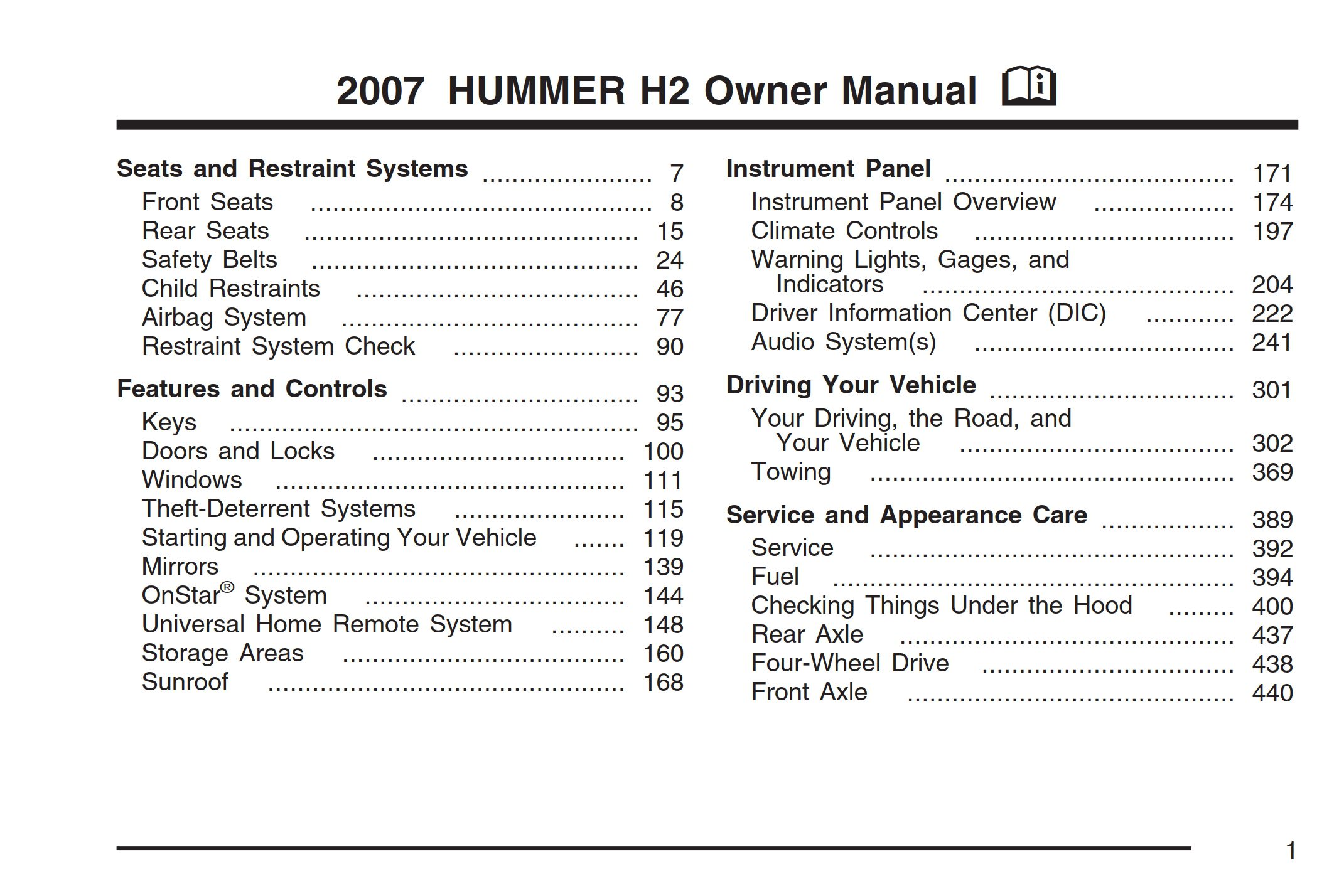 2007 hummer h2 owner's manual