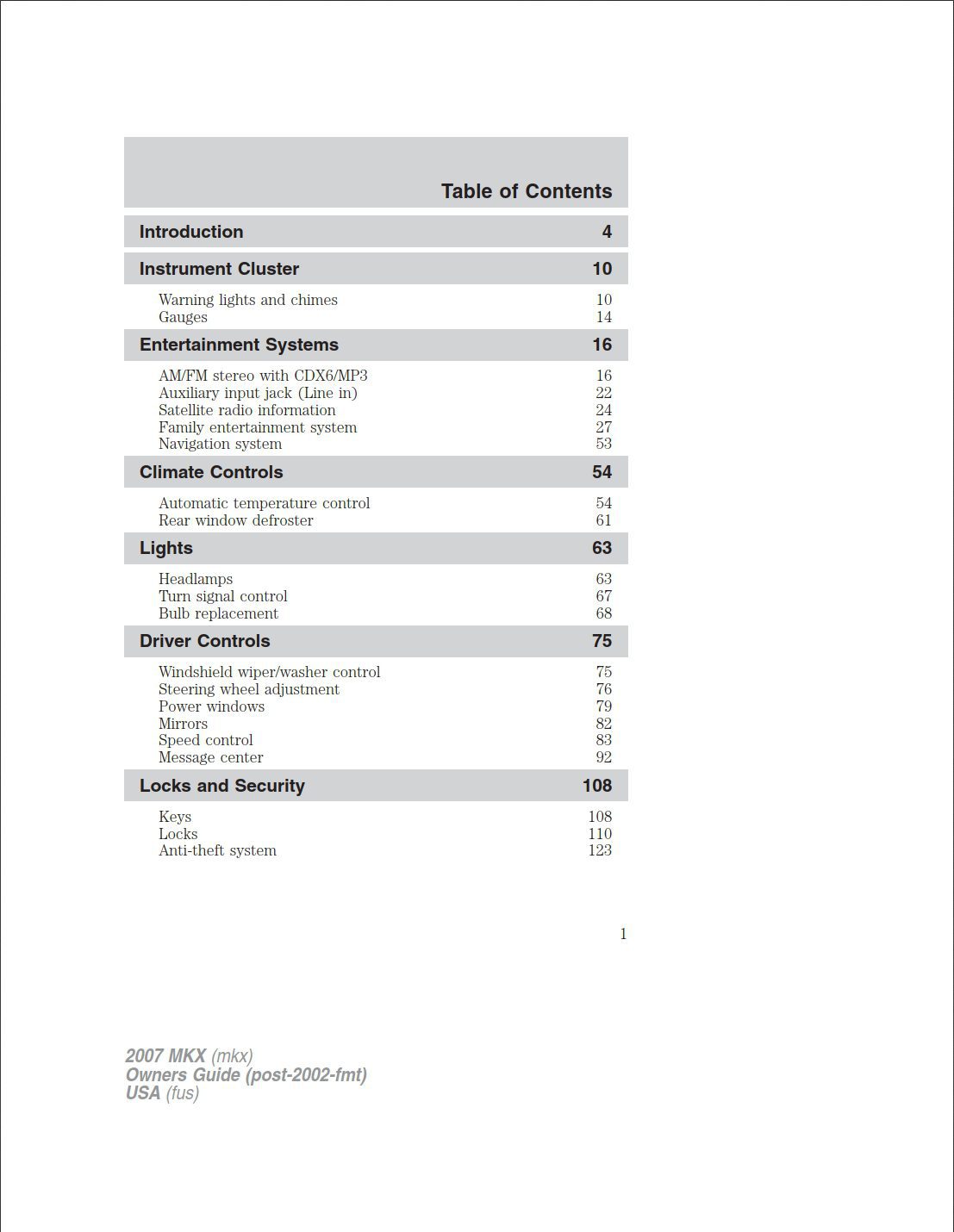 2007 lincoln mkx owner's manual