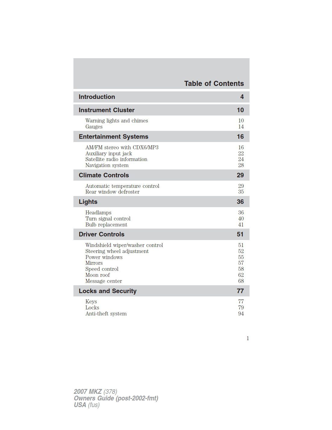 2007 lincoln mkz owner's manual