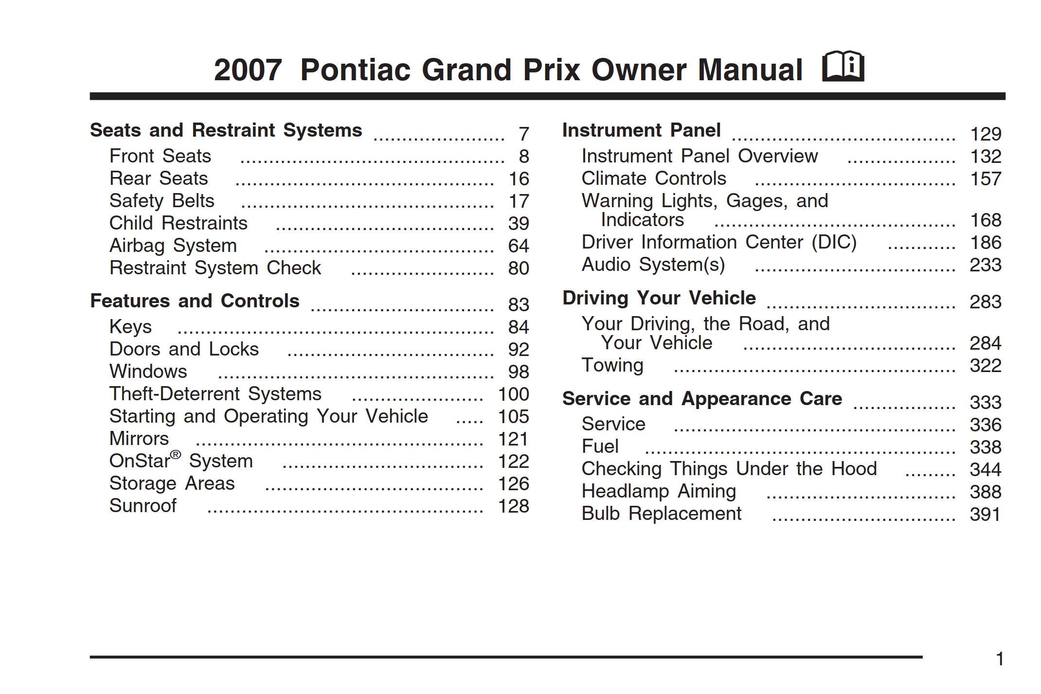 2007 pontiac grand prix owner's manual