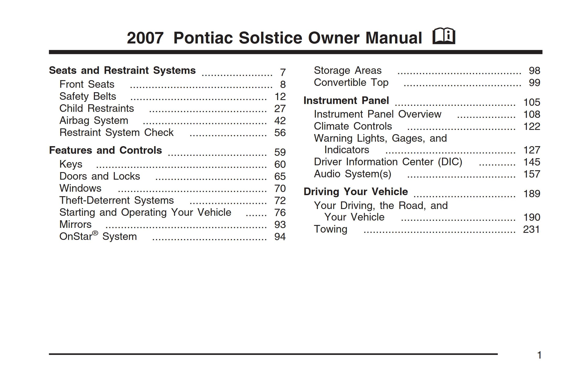 2007 pontiac solstice owner's manual