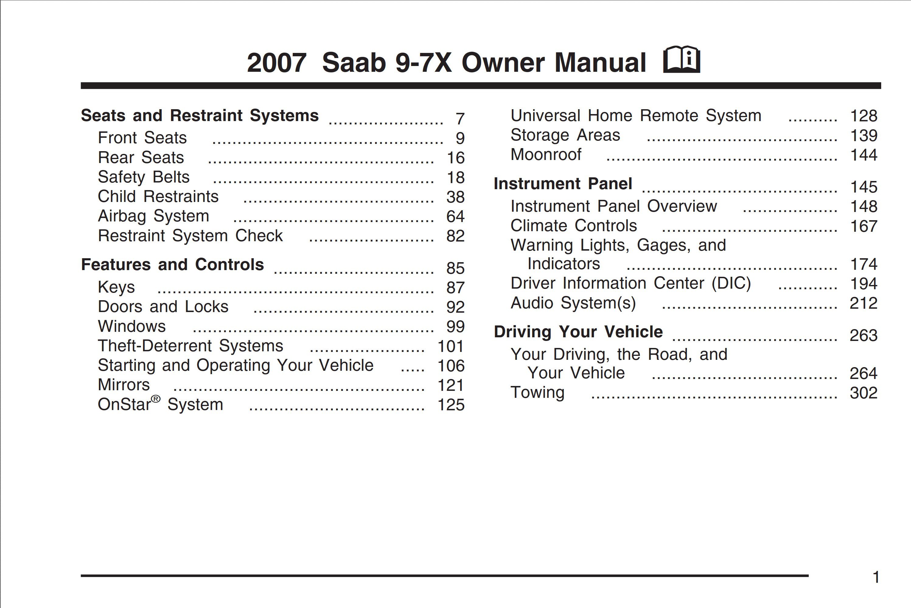 2007 saab 9 7x owner's manual