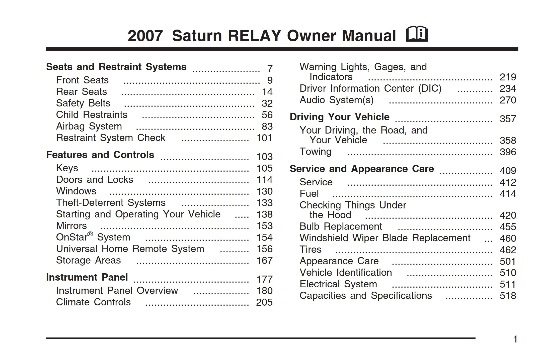 2007 saturn relay owner's manual