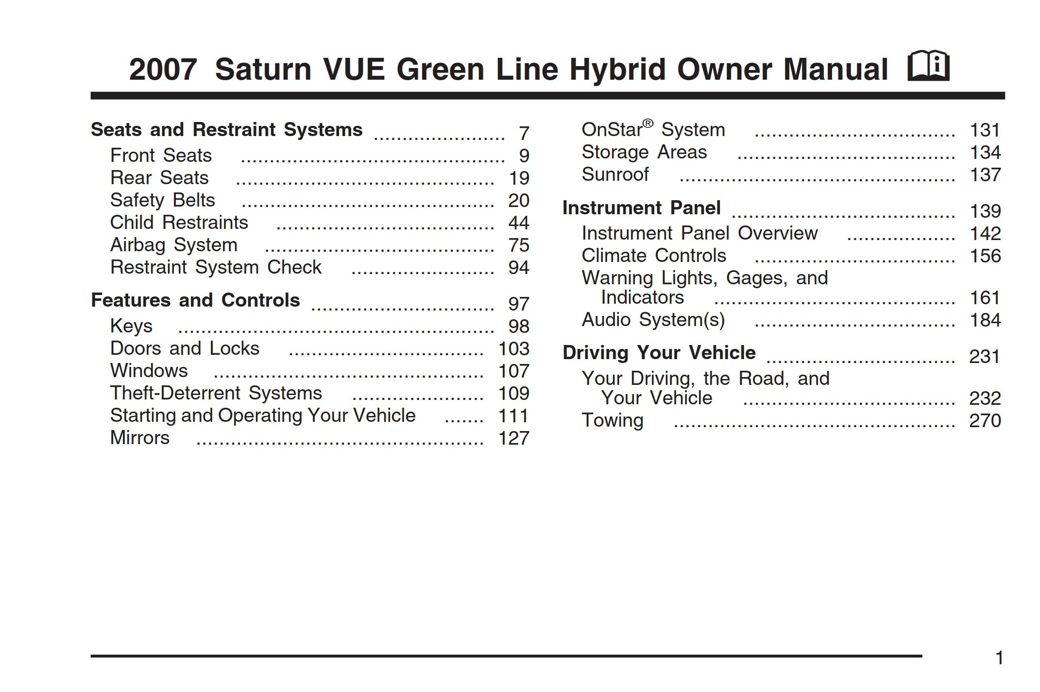 2007 saturn vue hybrid owner's manual