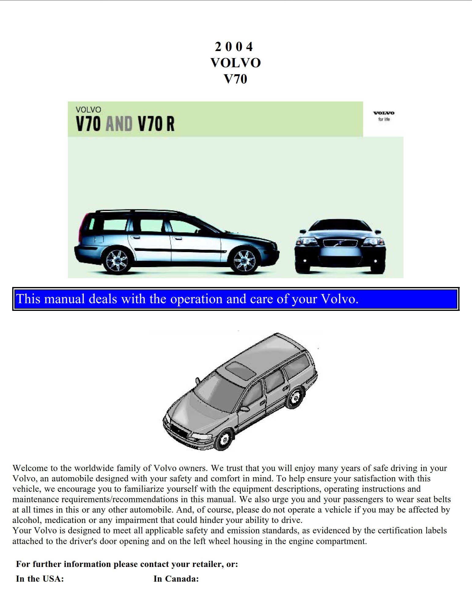 2007 volvo v70 owner's manual