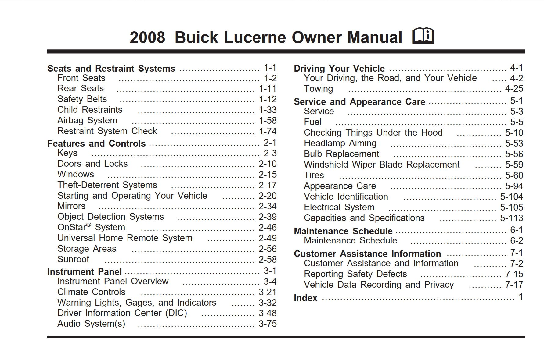 2008 buick lucerne owner's manual