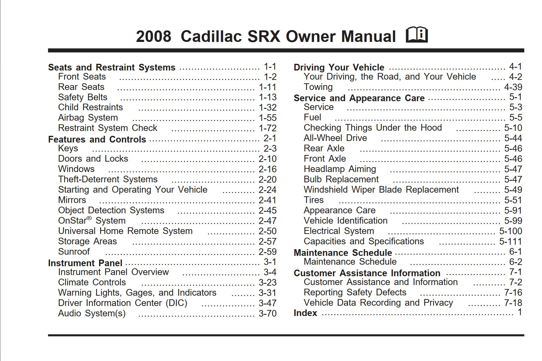 2008 cadillac srx owner's manual