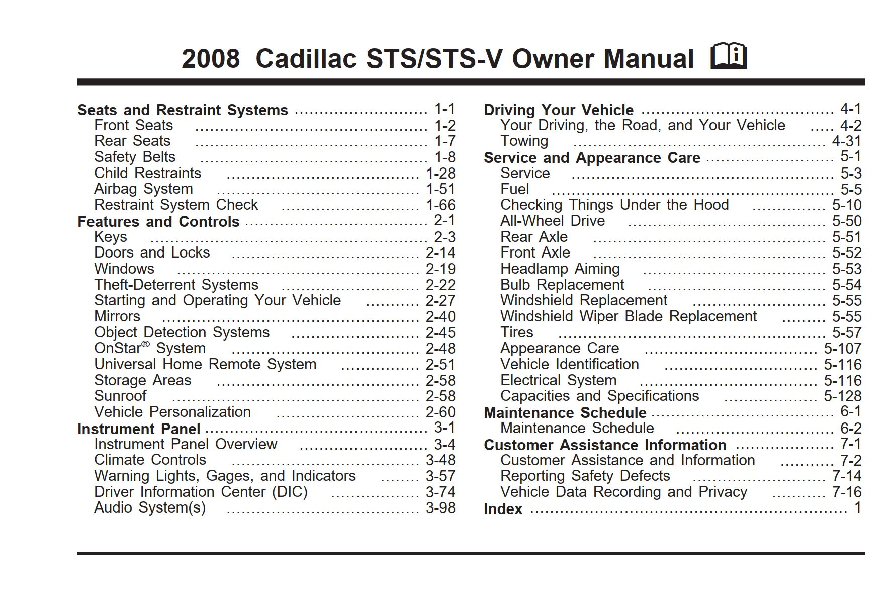 2008 cadillac sts owner's manual