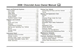 2008 chevrolet aveo owner's manual