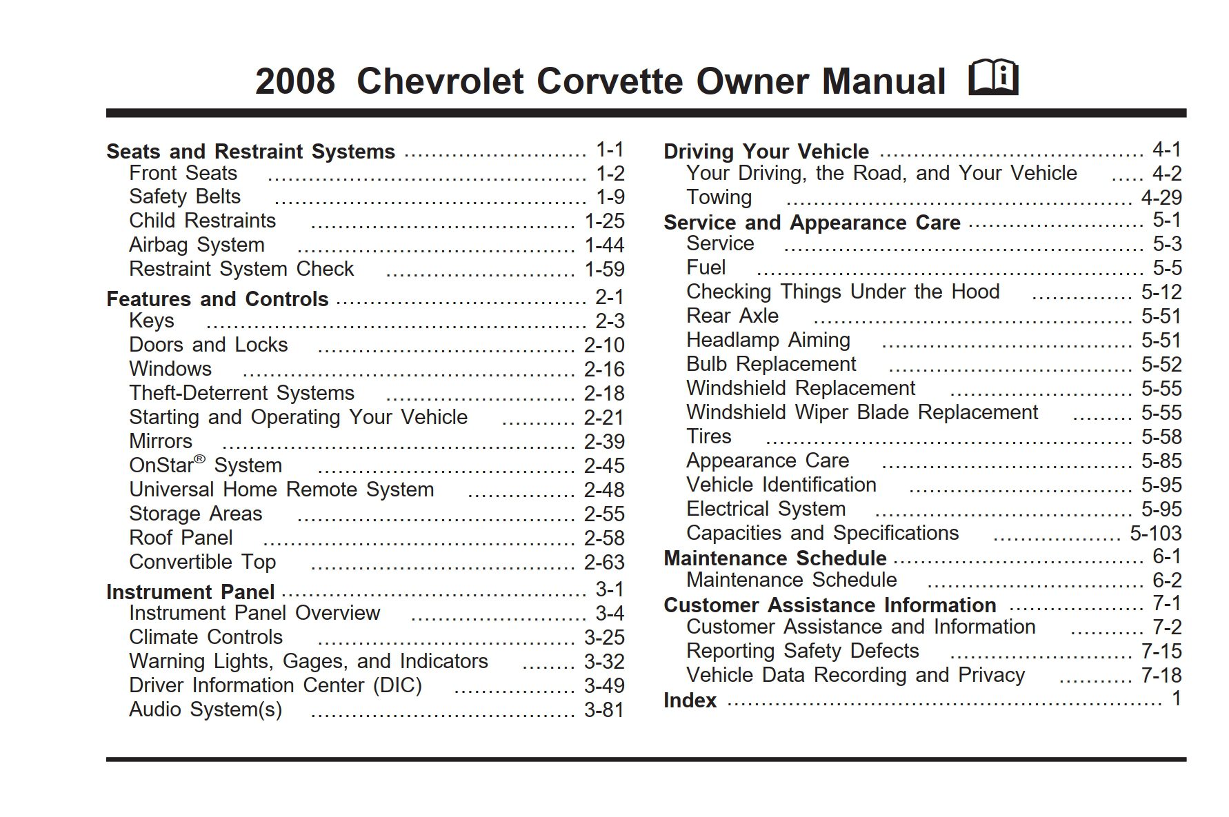 2008 chevrolet corvette owner's manual