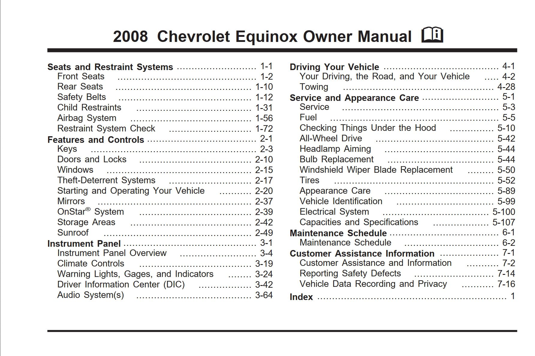 2008 chevrolet equinox owner's manual