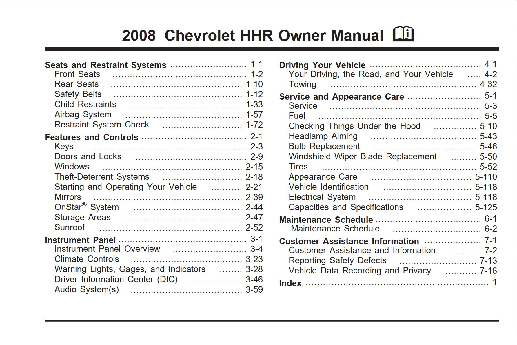 2008 chevrolet hhr owner's manual