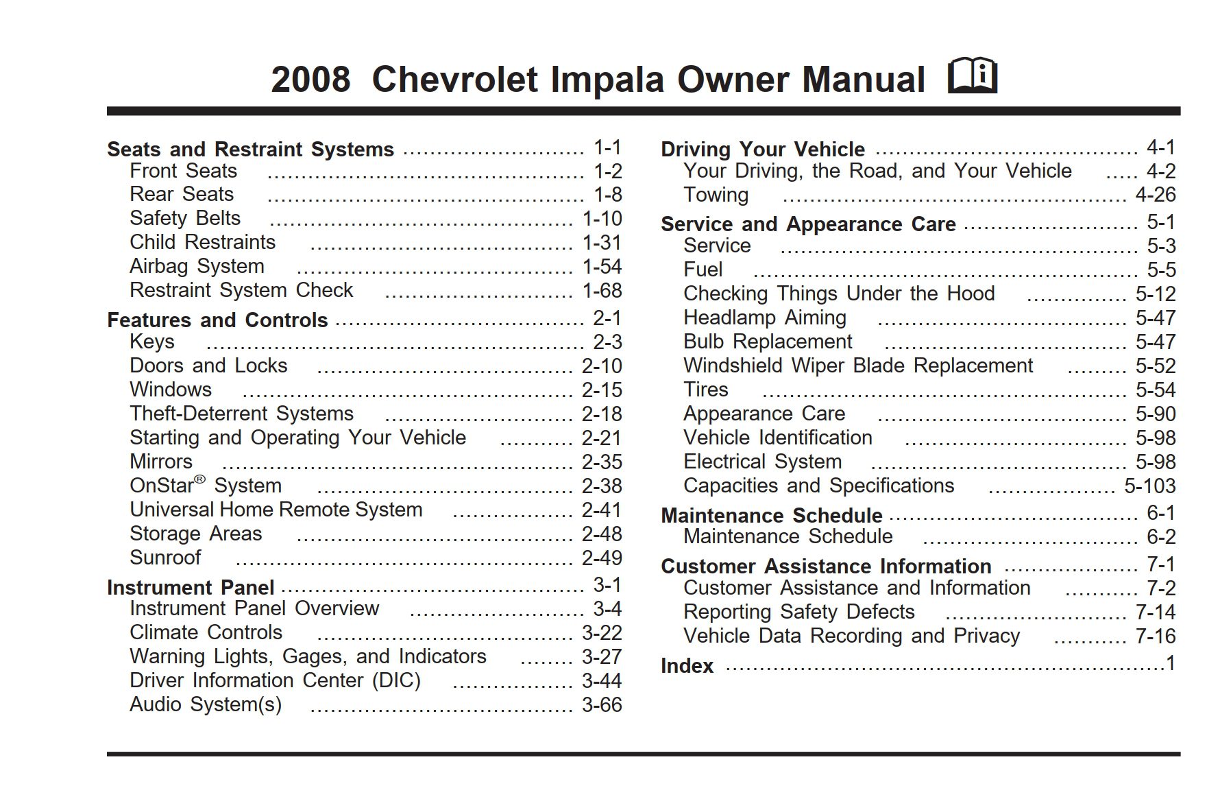 2008 chevrolet impala owner's manual