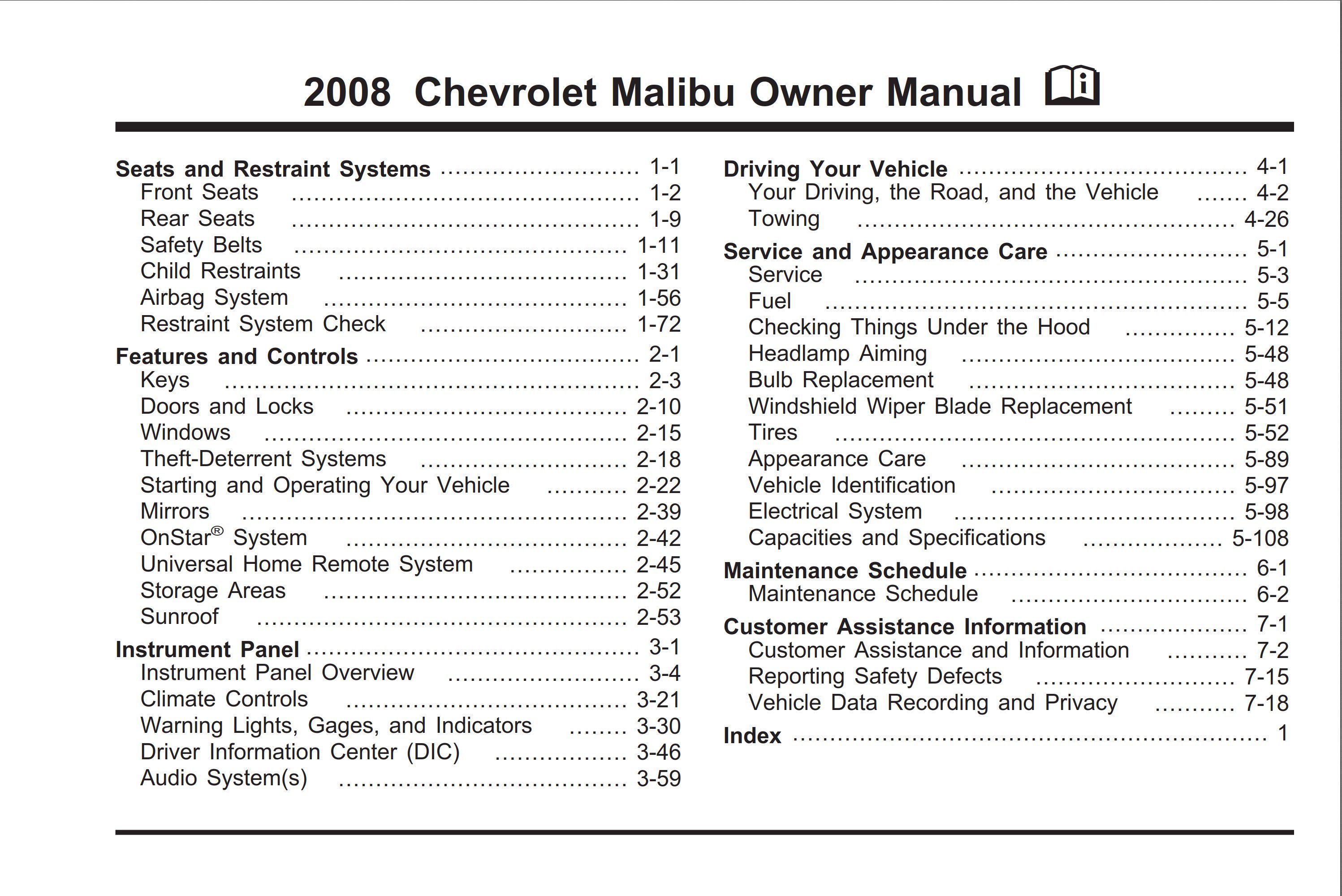 2008 chevrolet malibu owner's manual