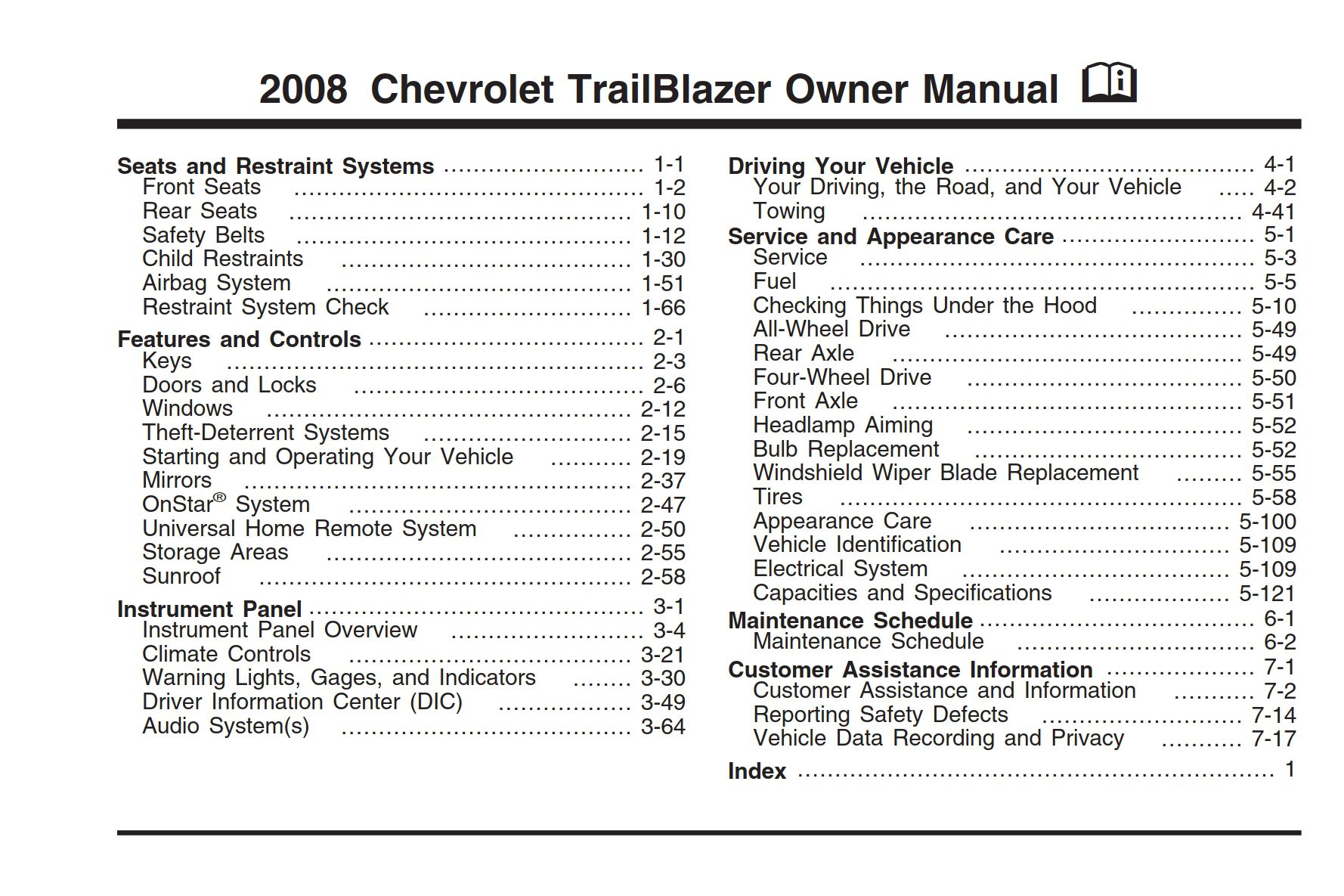 2008 chevrolet trailblazer owner's manual