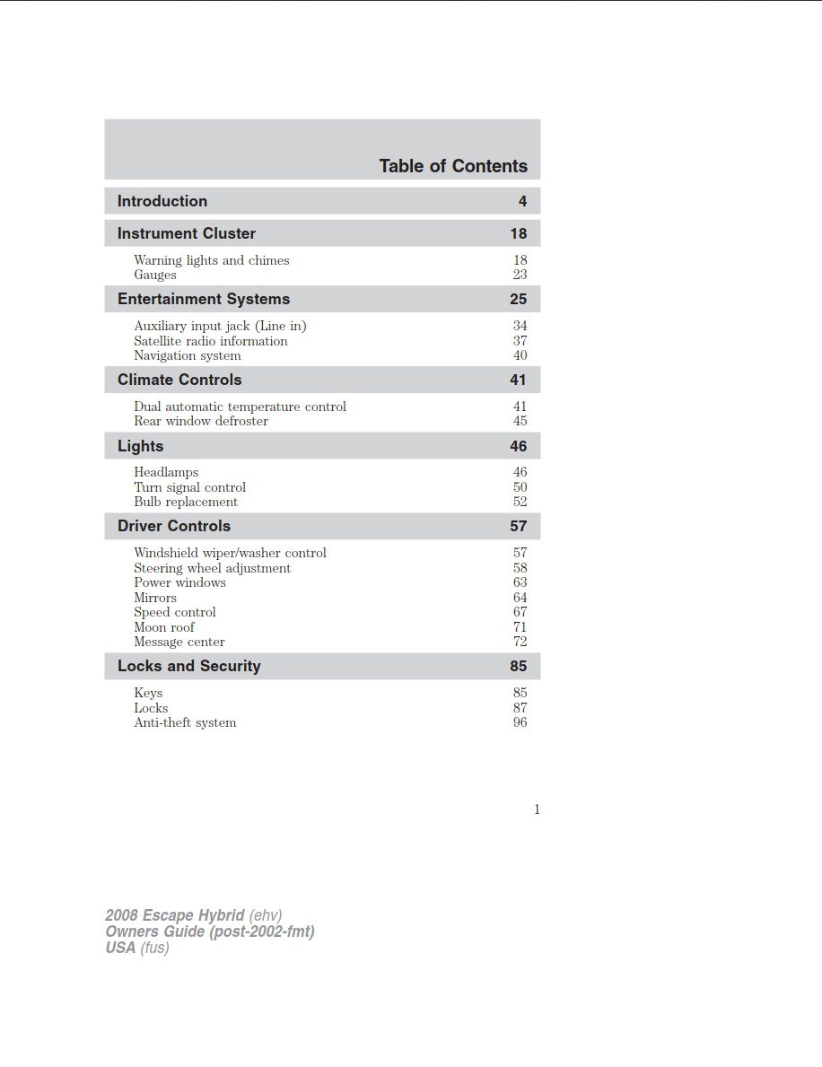 2008 ford escape hybrid owner's manual