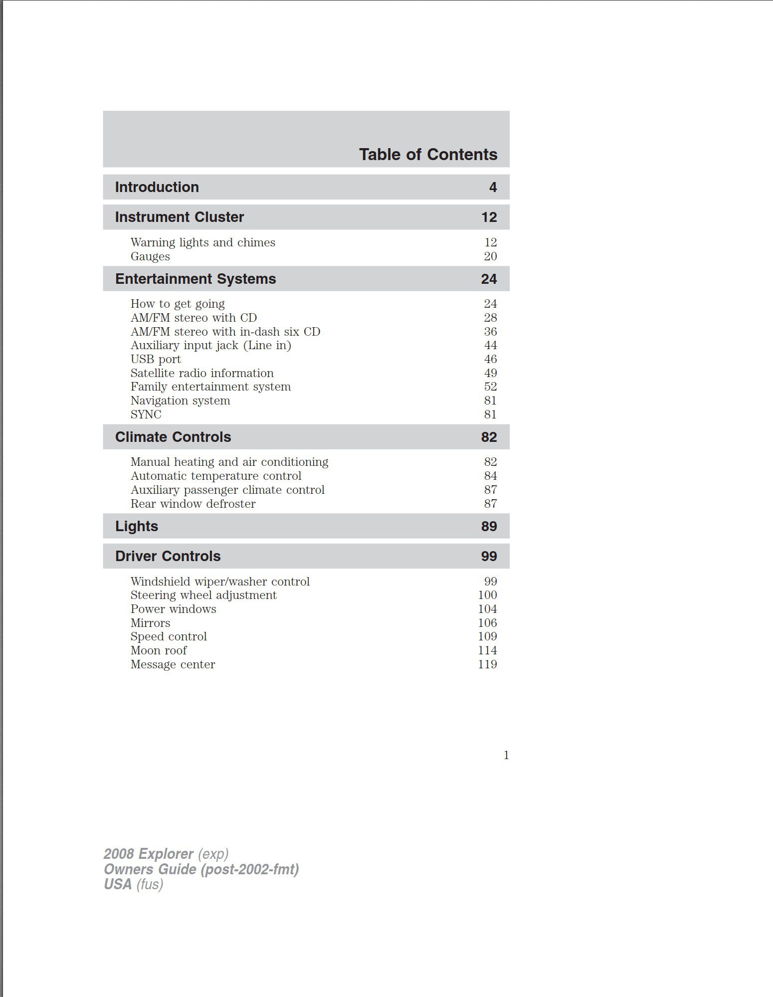 2008 ford explorer owner's manual