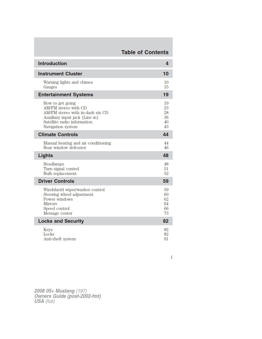 2008 ford mustang owner's manual