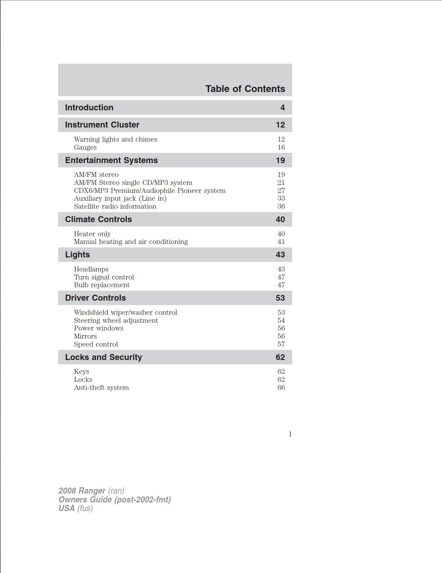 2008 ford ranger owner's manual