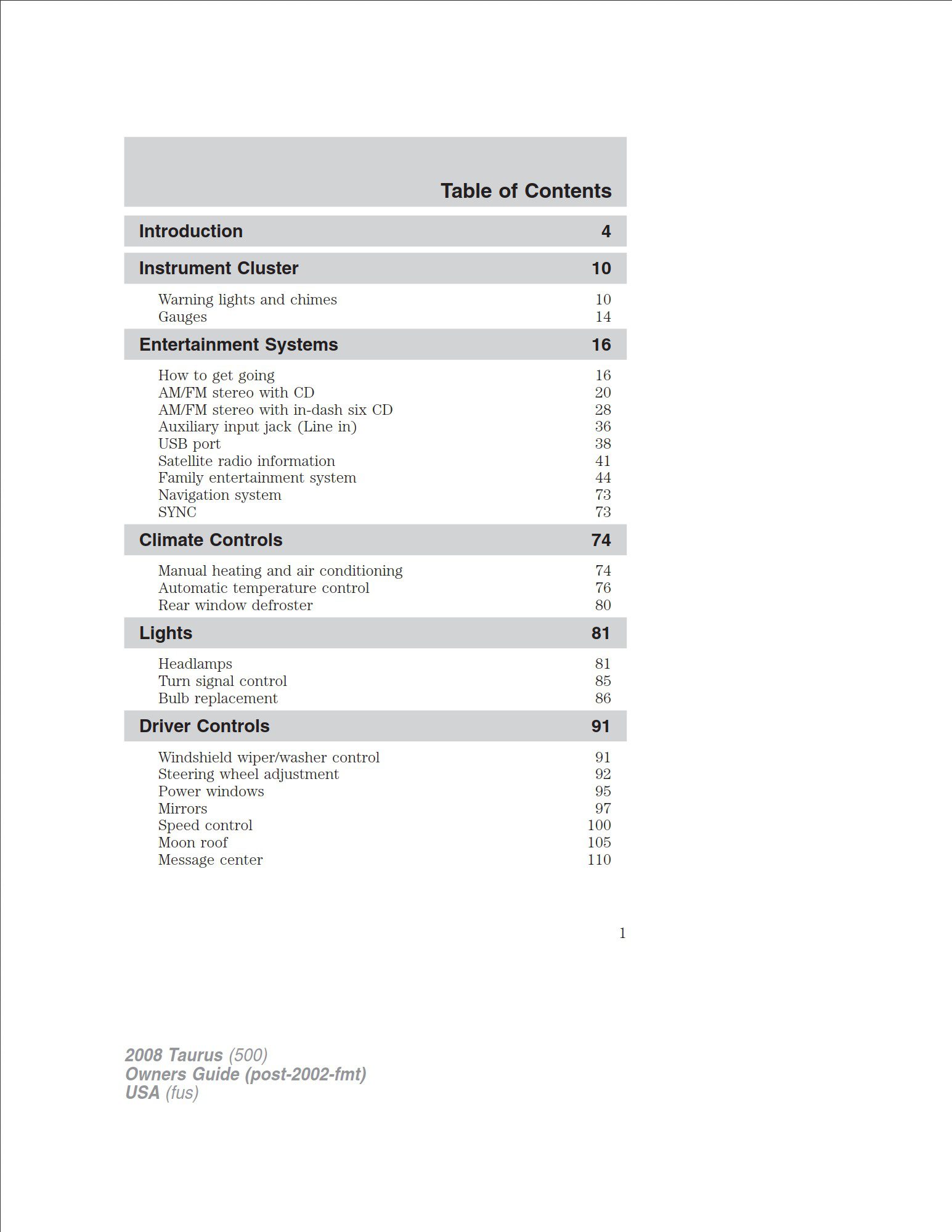 2008 ford taurus owner's manual