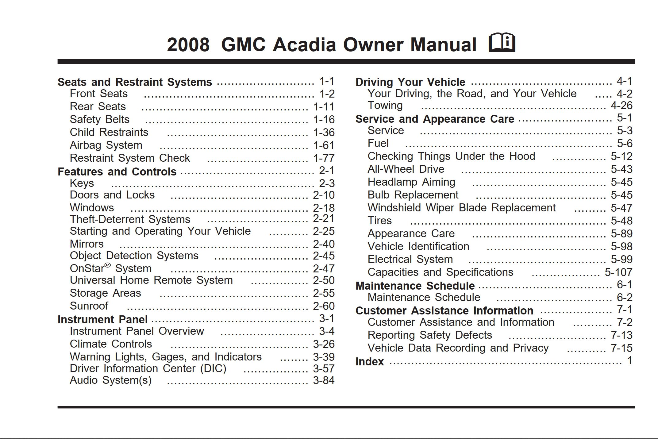 2008 gmc acadia owner's manual