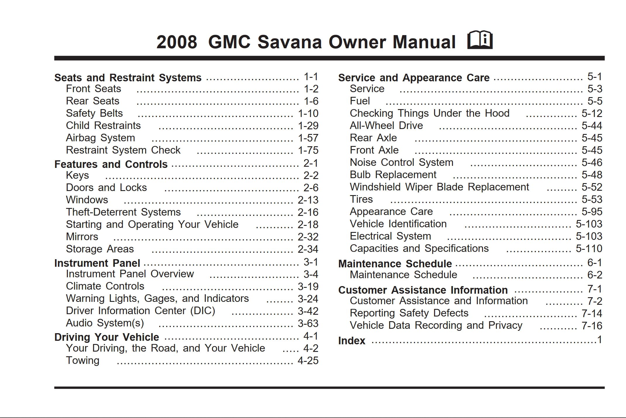 2008 gmc savana owner's manual