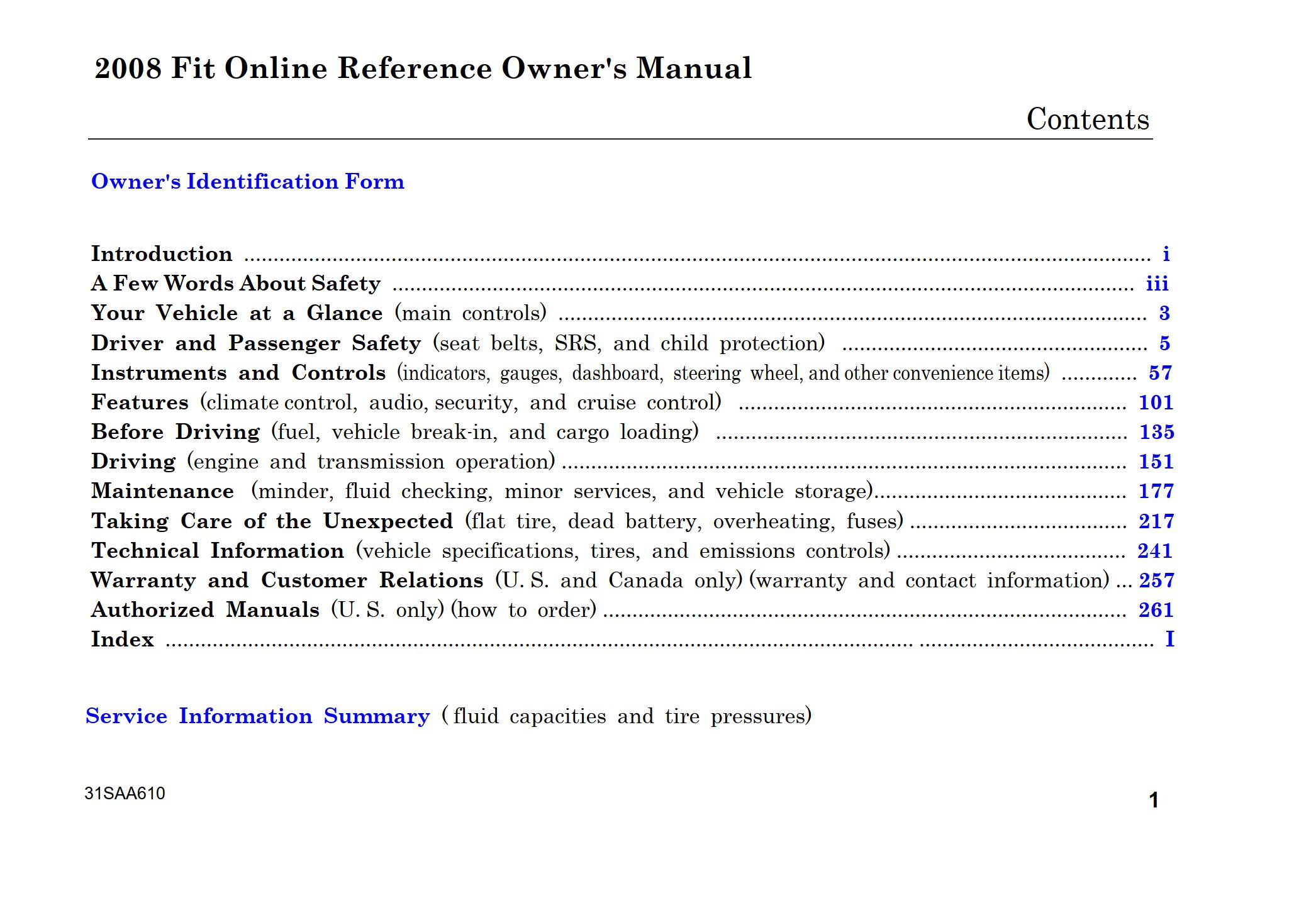 2008 honda fit owner's manual