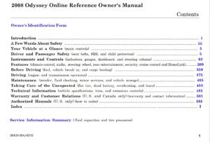 2008 honda odyssey owner's manual