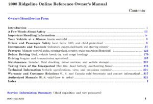 2008 honda ridgeline owner's manual