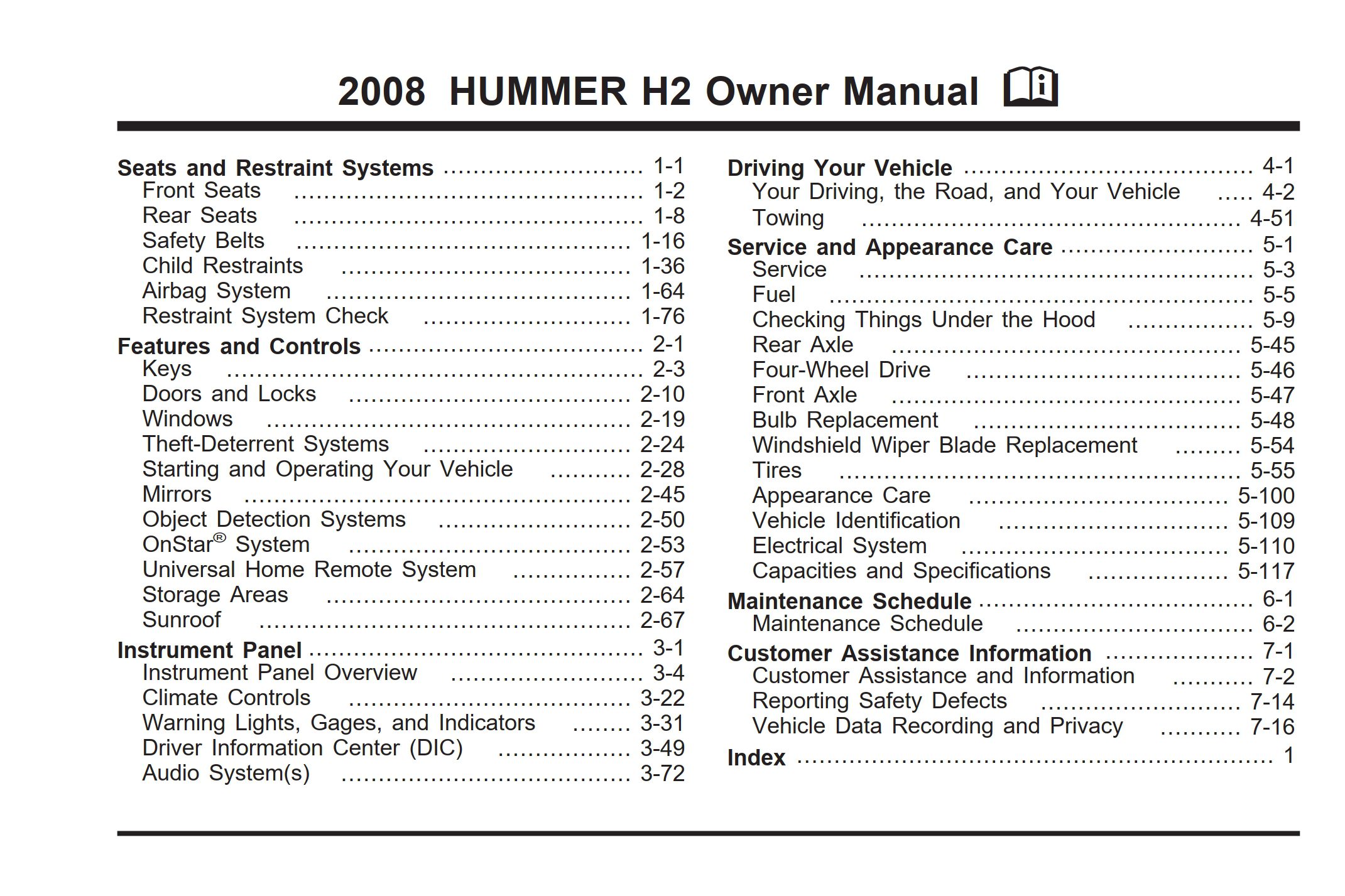 2008 hummer h2 owner's manual