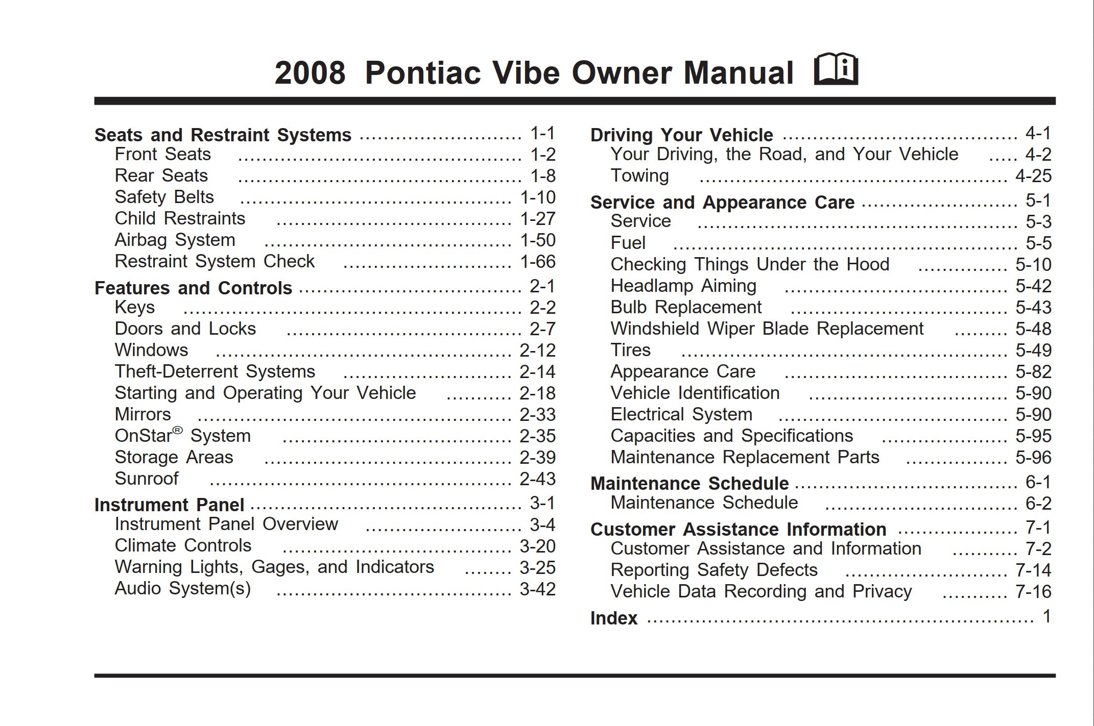 2008 pontiac vibe owner's manual