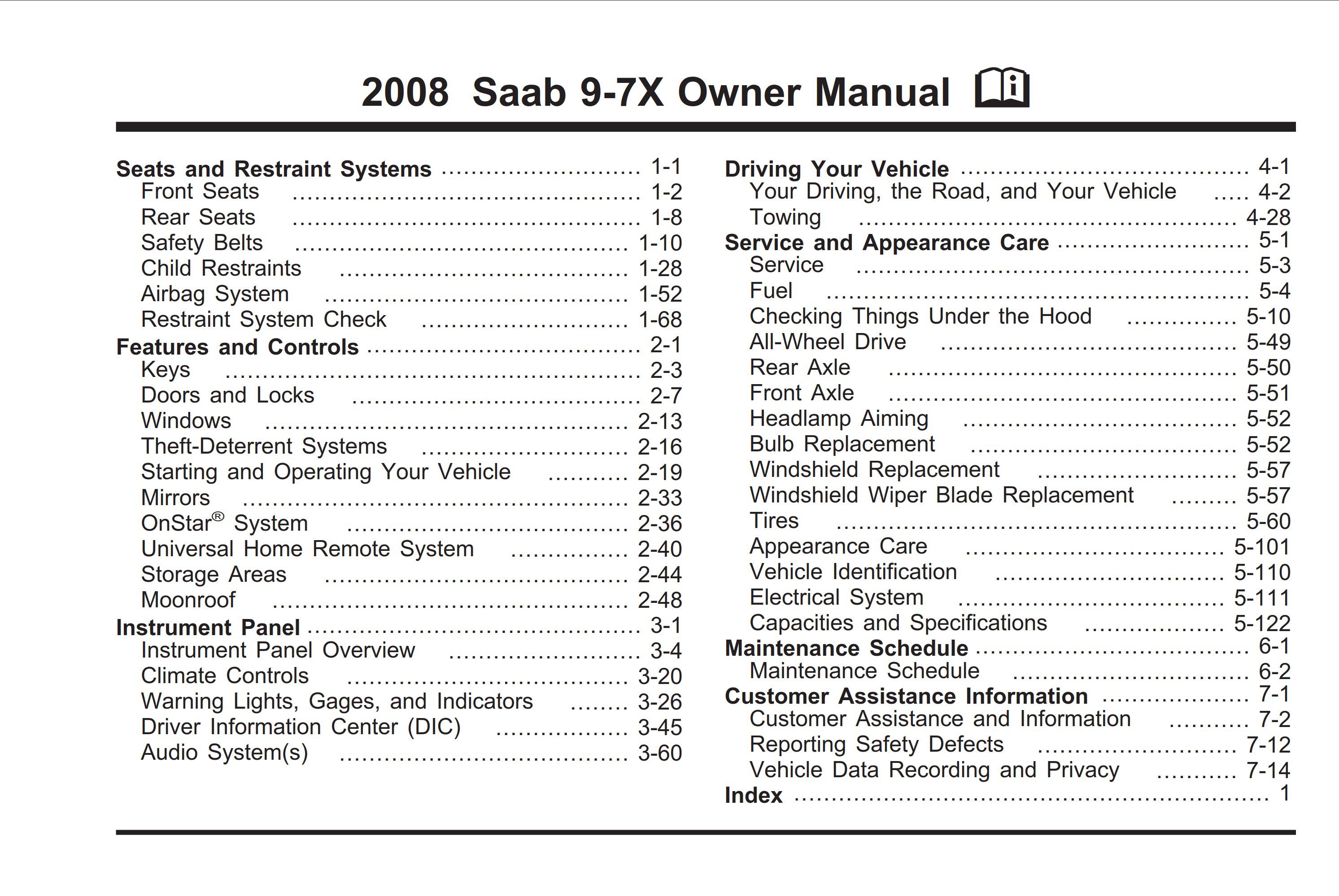 2008 saab 9 7x owner's manual