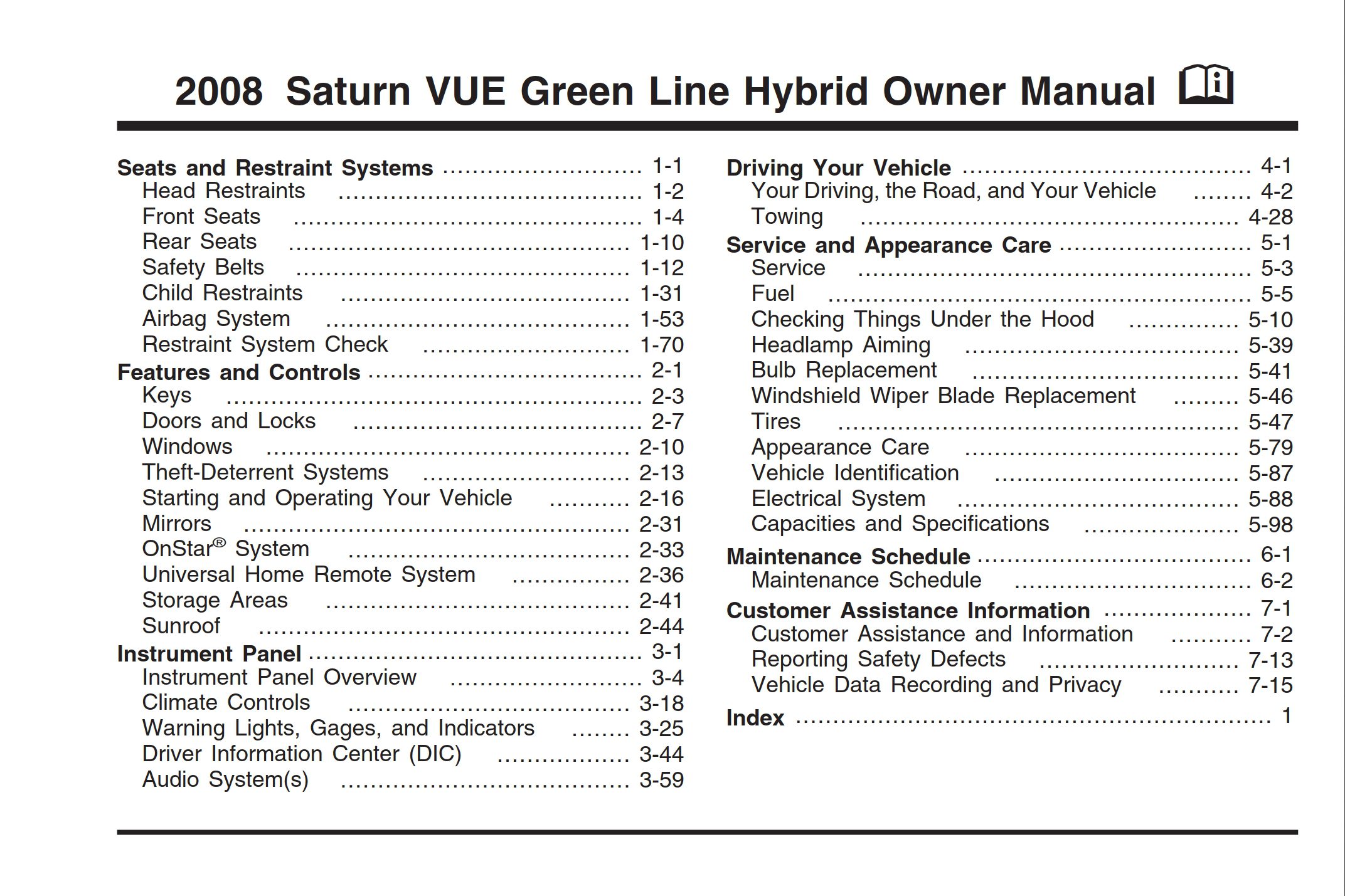 2008 saturn vue hybrid owner's manual