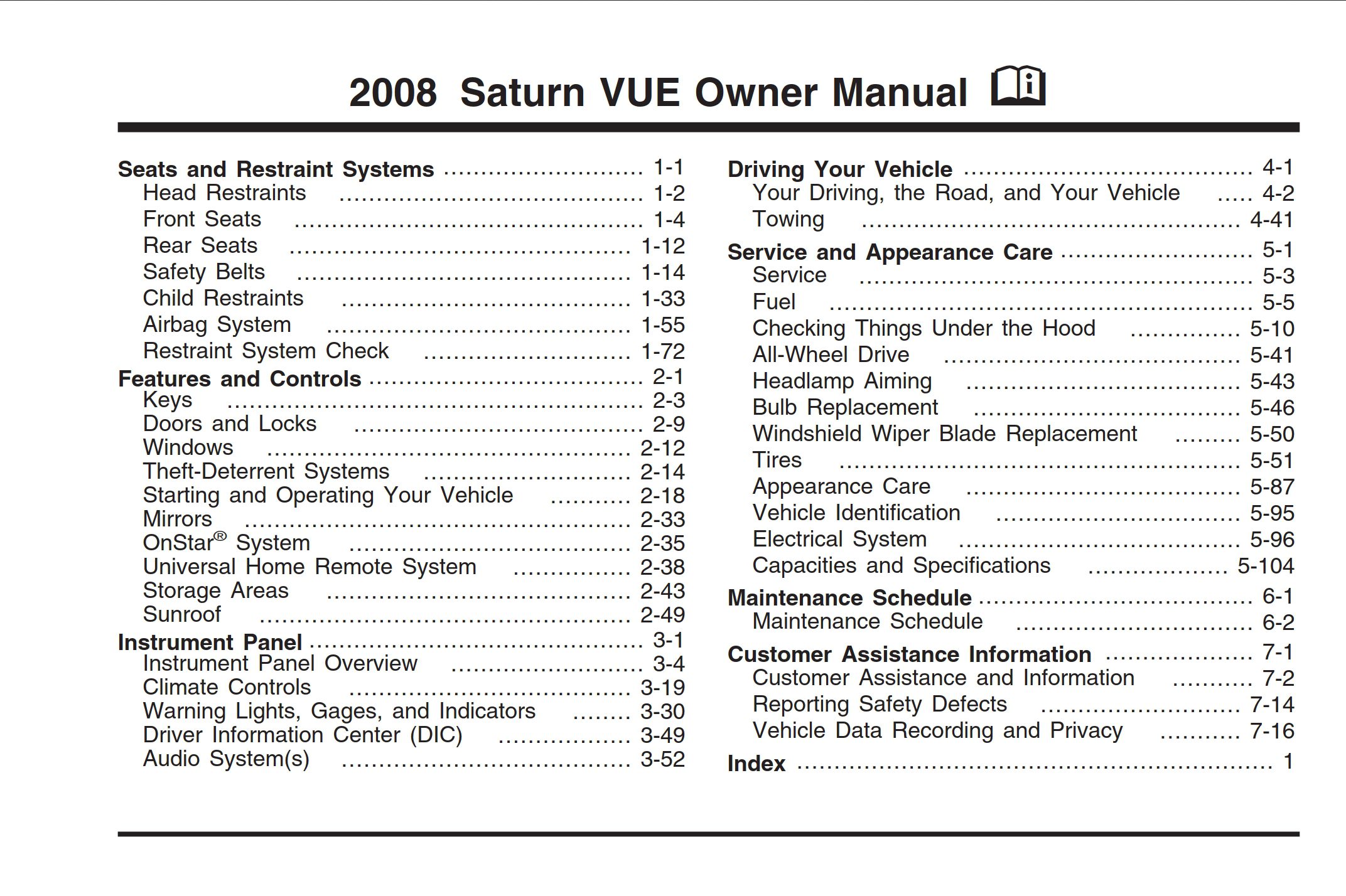 2008 saturn vue owner's manual