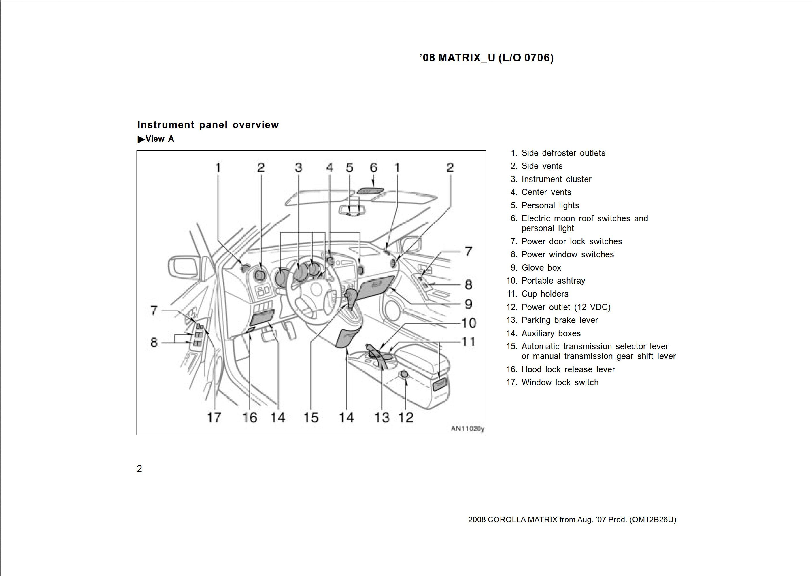 2008 toyota matrix owner's manual