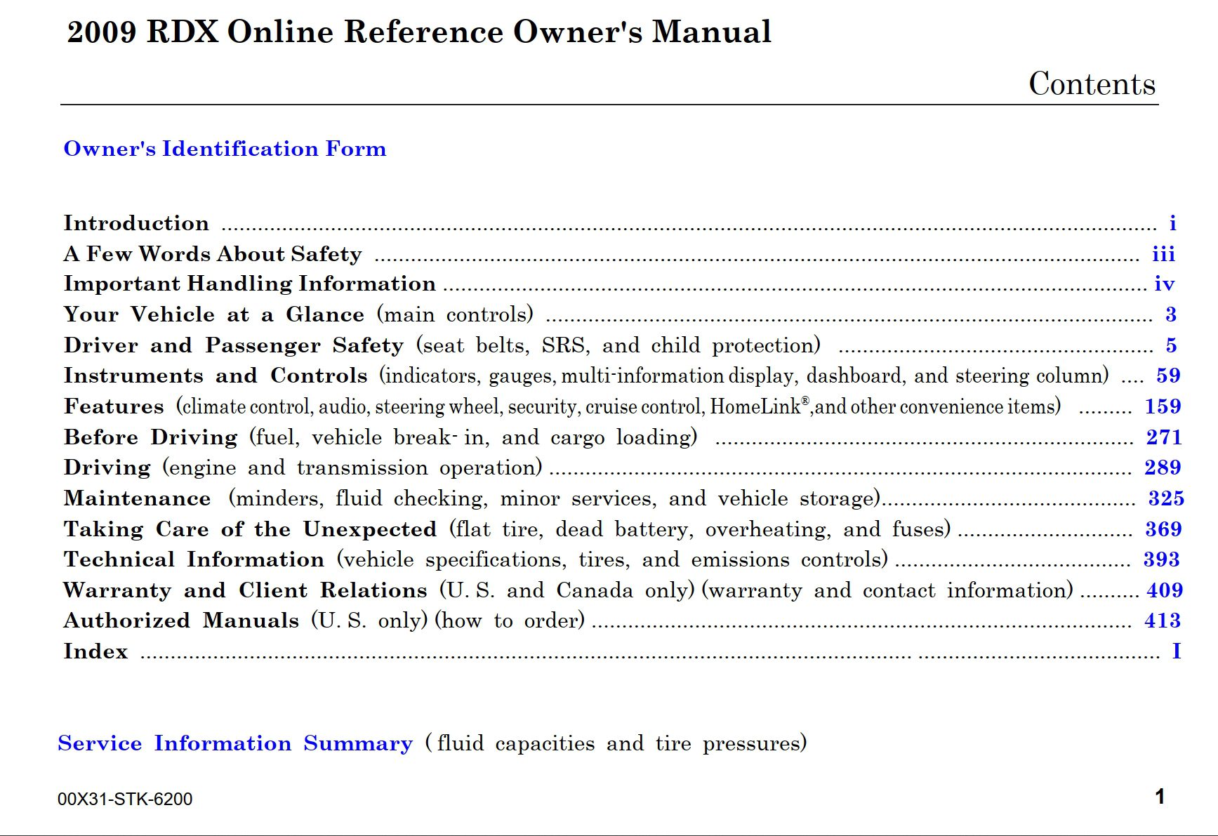 2009 acura rdx owner's manual