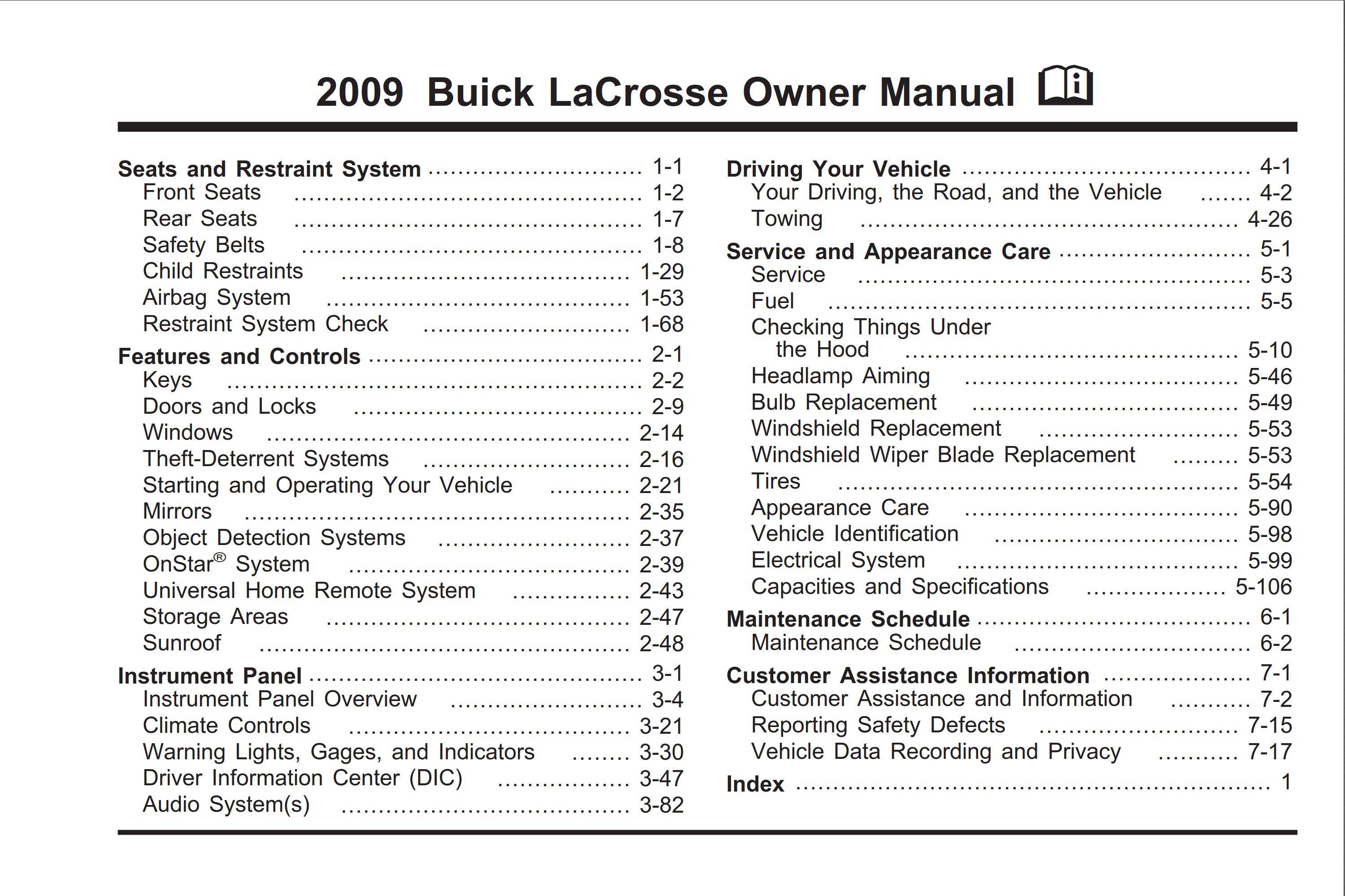 2009 buick lacrosse owner's manual