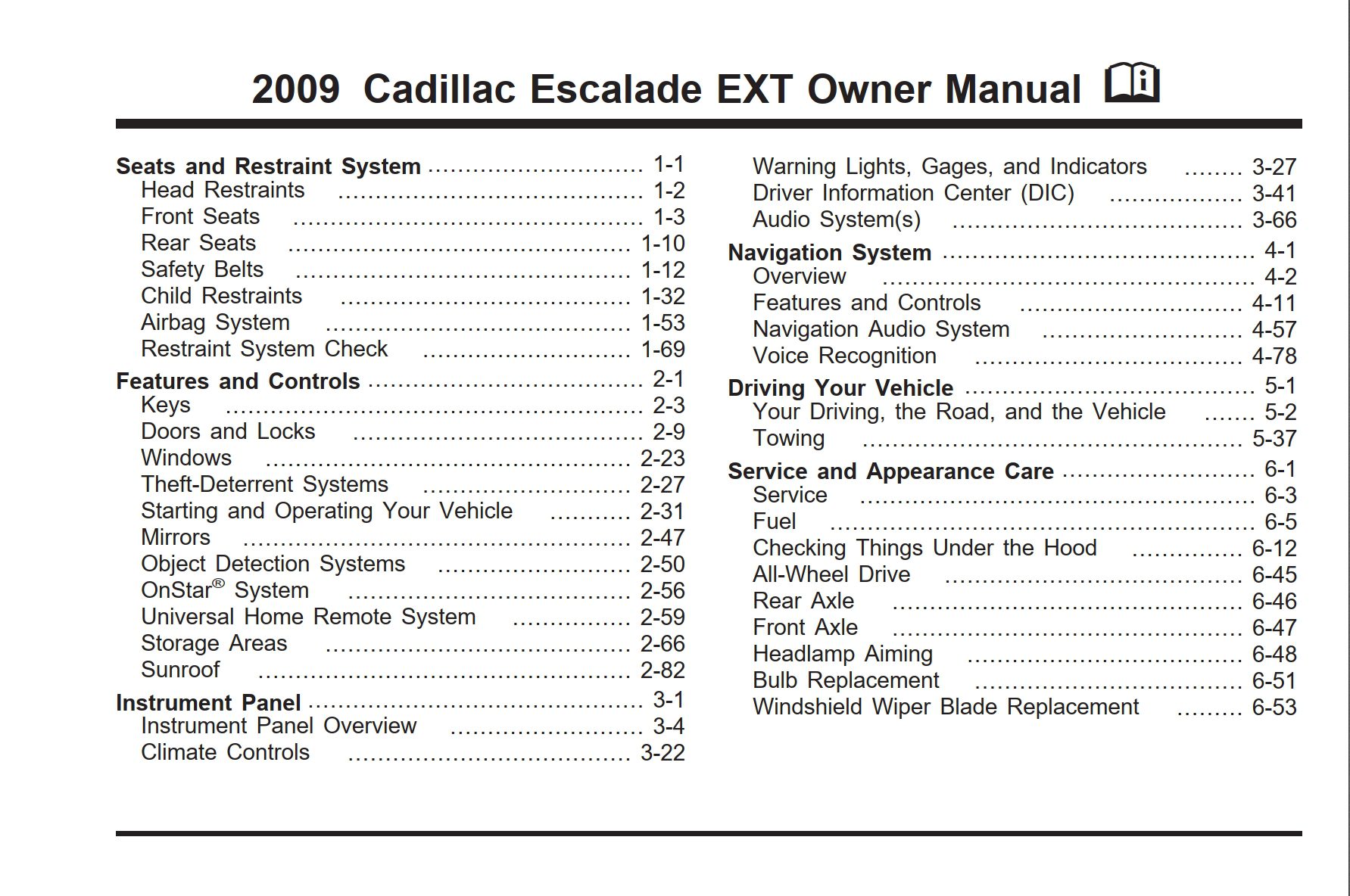 2009 cadillac escalade ext owner's manual