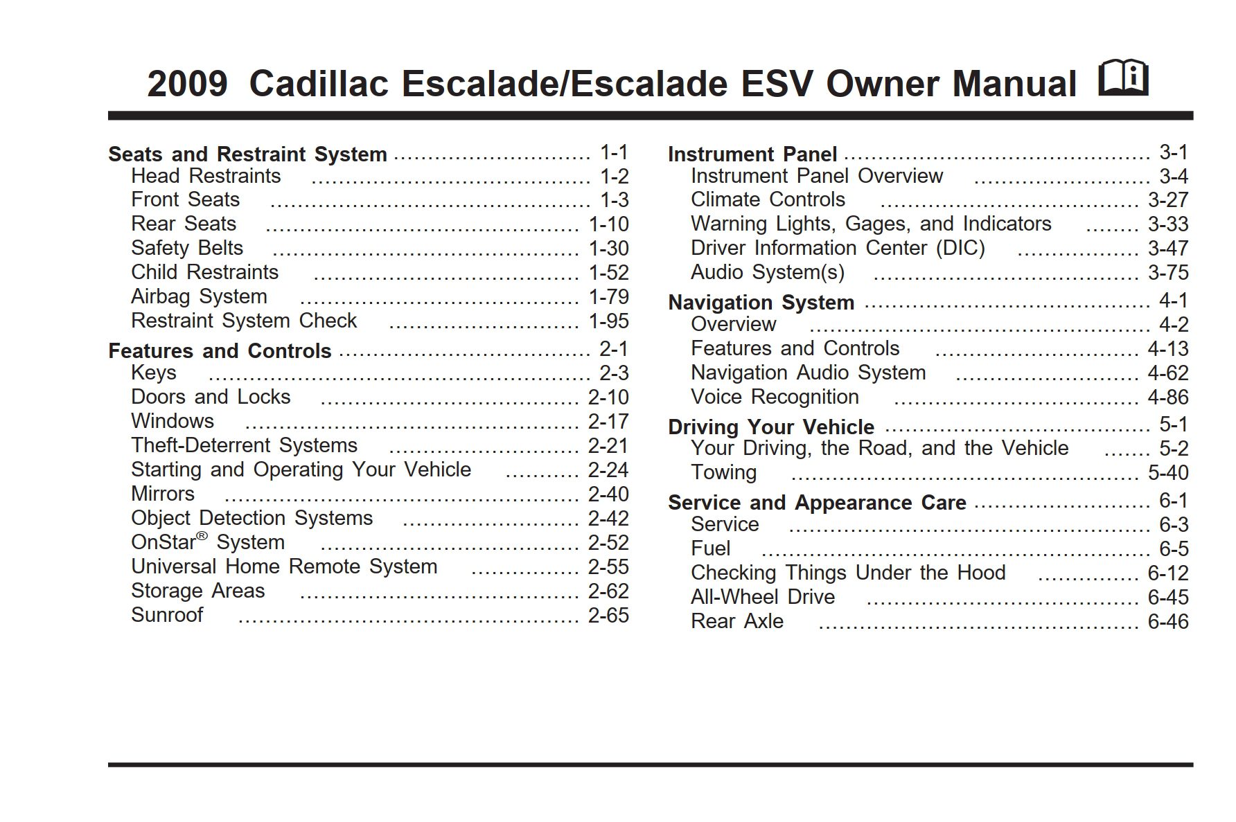 2009 cadillac escalade owner's manual