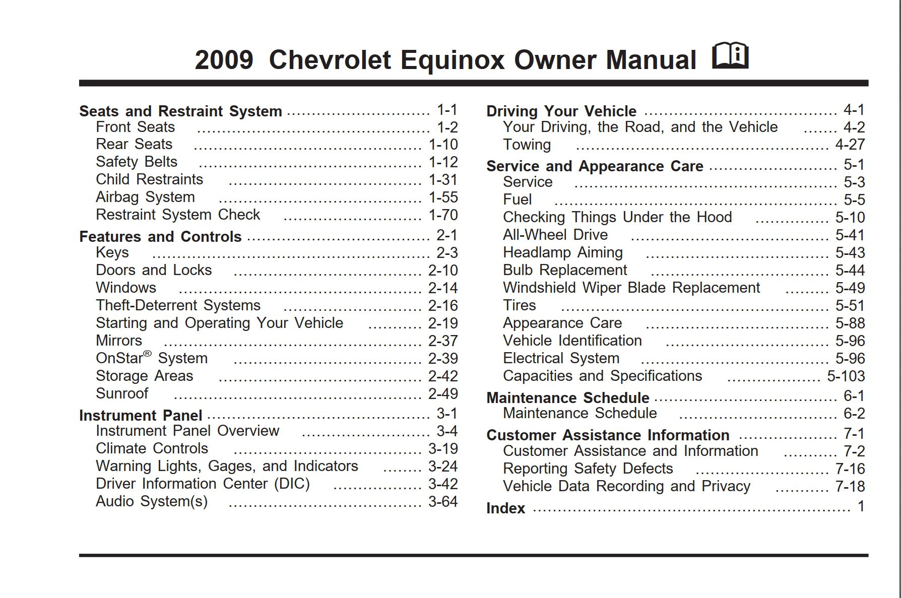 2009 chevrolet equinox owner's manual