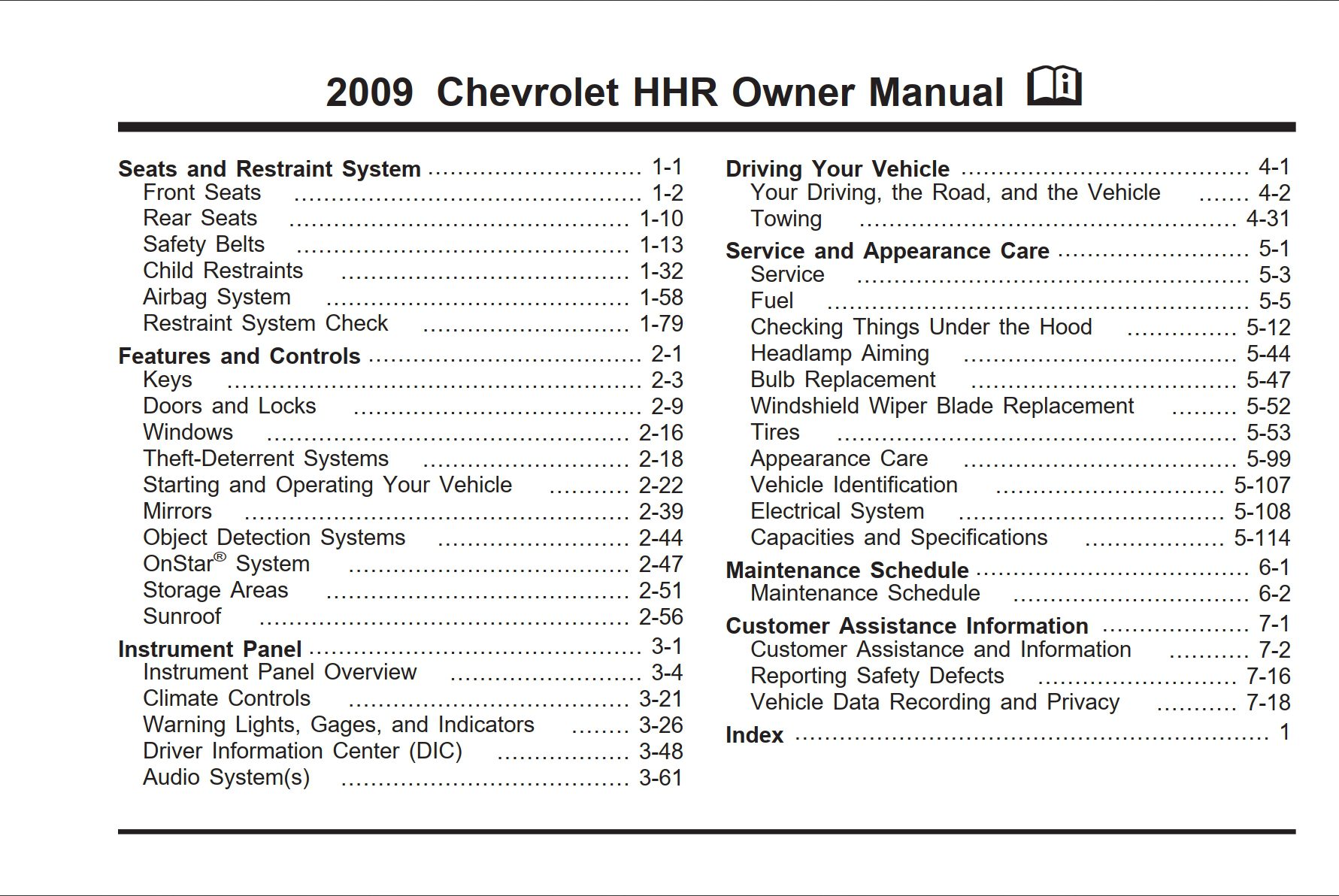 2009 chevrolet hhr owner's manual