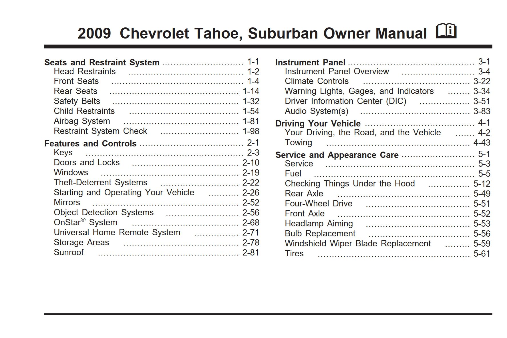 2009 chevrolet suburban owner's manual