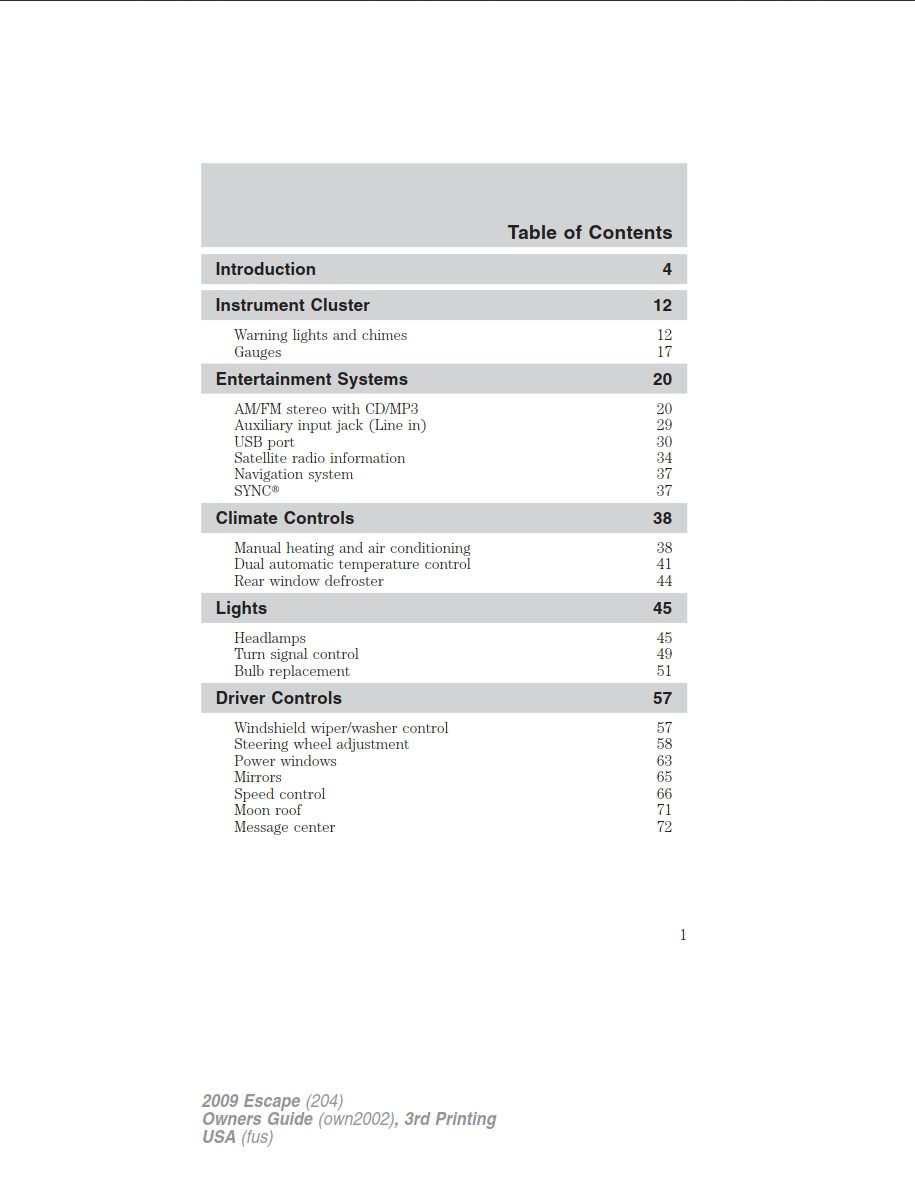 2009 ford escape owner's manual